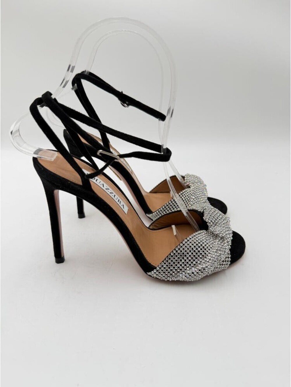 Women’s Aquazzura Crystal Twist Sandals Black/Silver Size 35.5